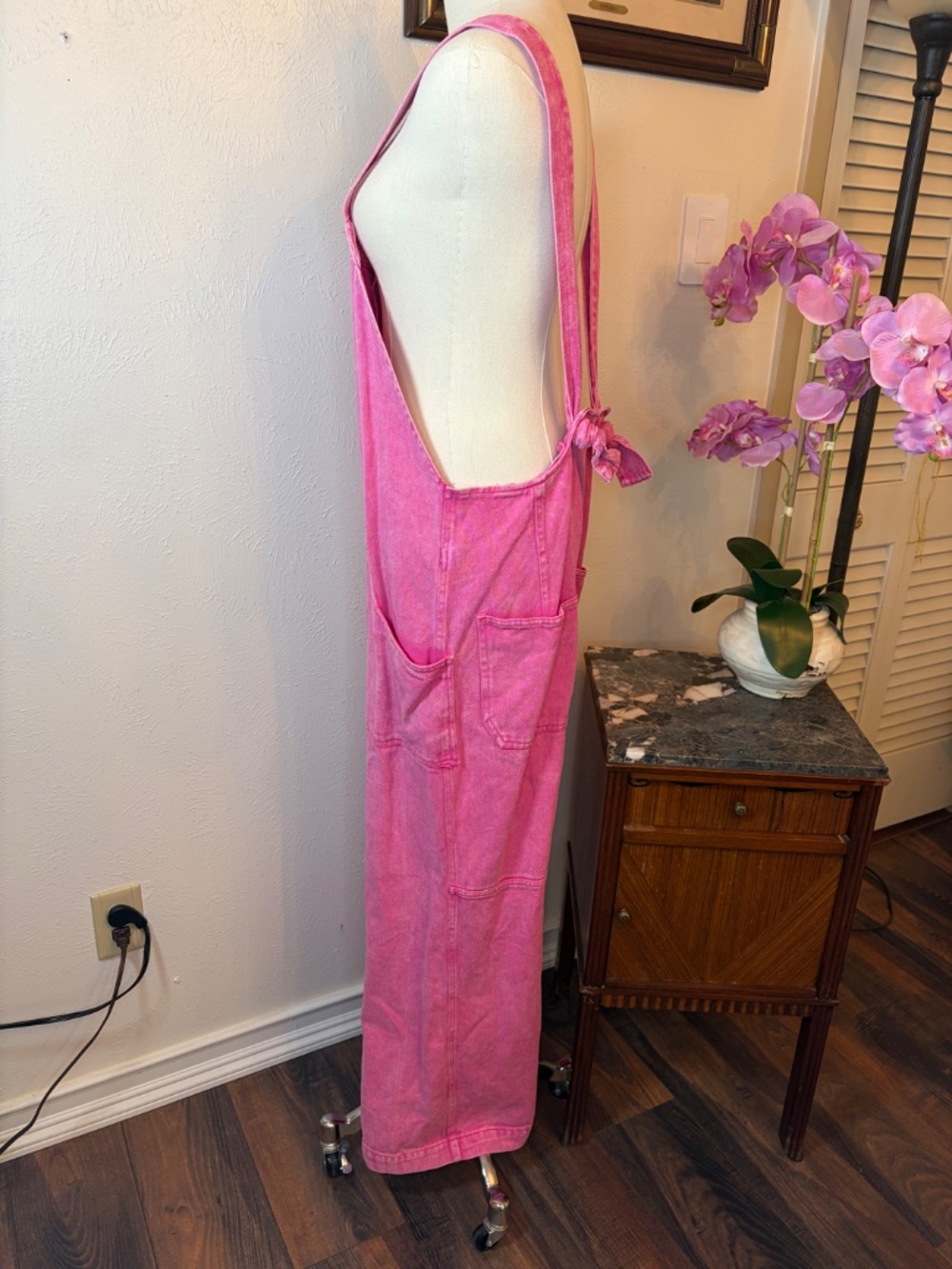 Peach Love California Pink Denim Wide Leg Overalls Size Large - Picture 2 of 7